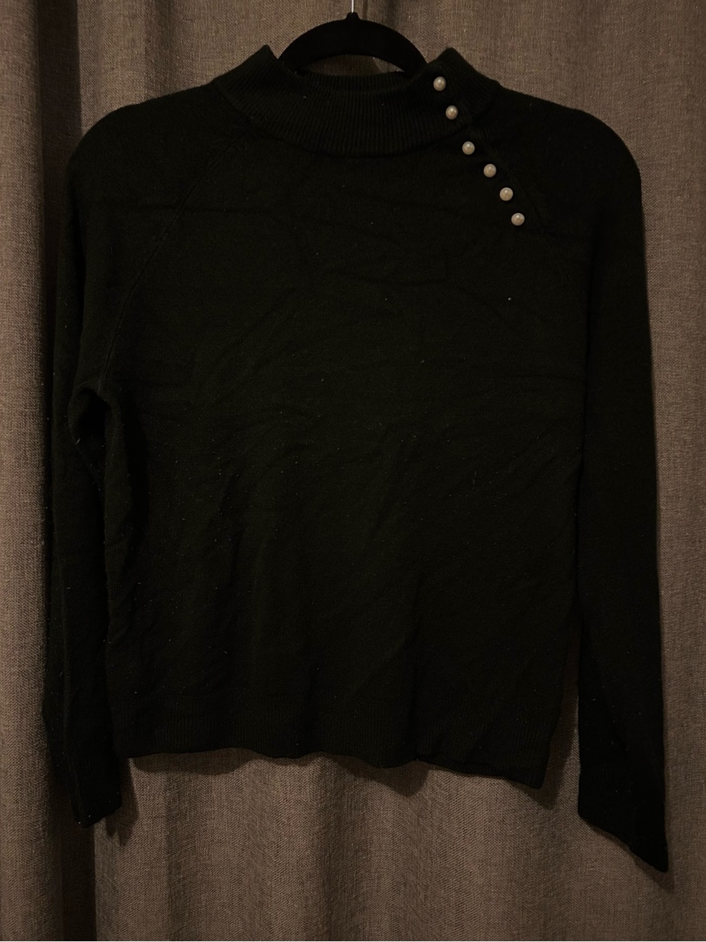 Women’s Black Mock Neck Sweater- Pearl Buttons
